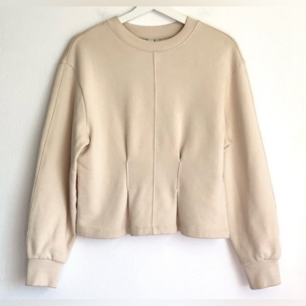 & Other Stories Cream Cinched Back Crewneck Pullover Sweatshirt